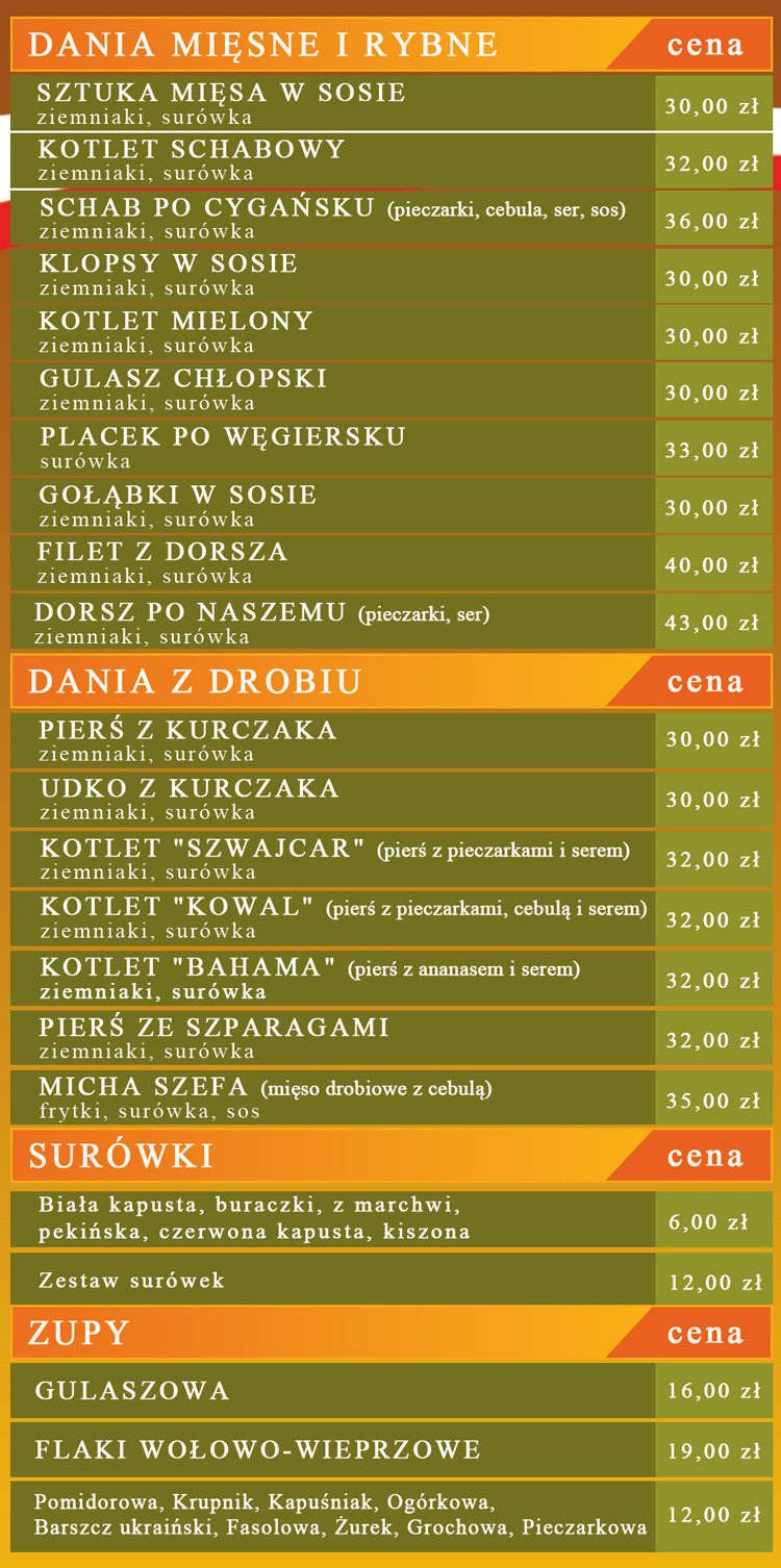 menu Przednie Jadło